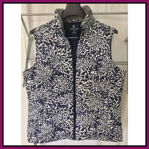 Lands’ End goose down puffer vest floral sz S - Picture 1 of 3